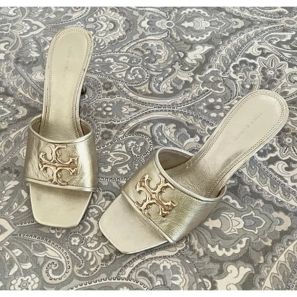 Tory Burch Eleanor Metallic Gold Medallion Mule Sandals